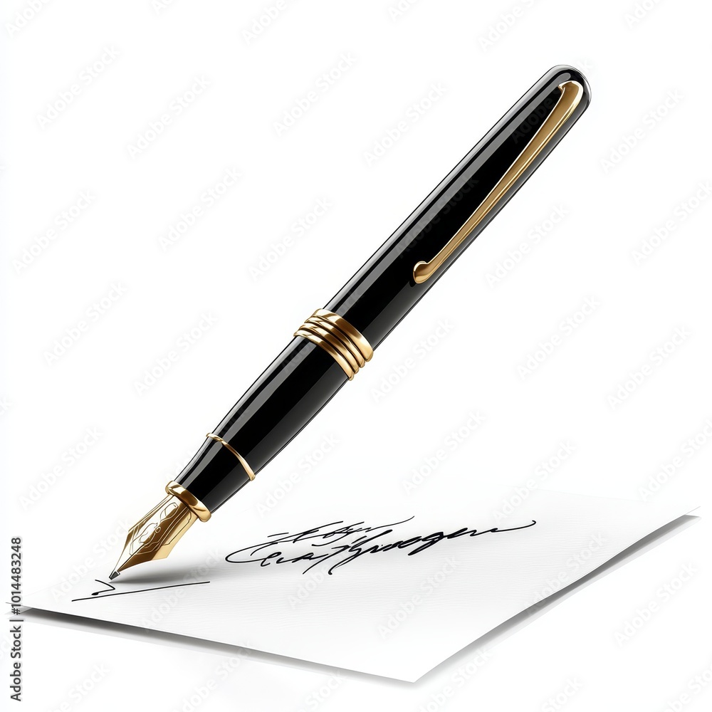 Black and Gold Fountain Pen Signing Document Black and Gold Fountain Pen Signing Document