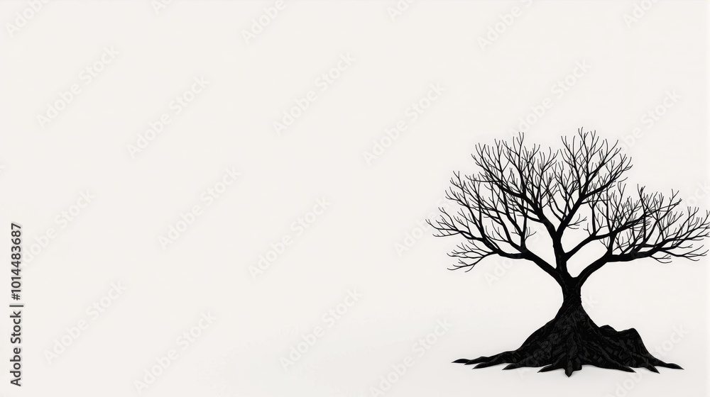 Obraz premium Generative AI, This image captures the essence of minimalist nature, featuring a single tree standing alone in a vast, featureless white space