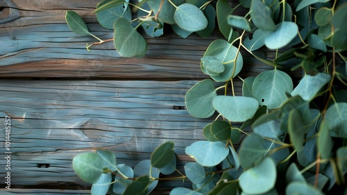 close up of eucalyptus on wooden table