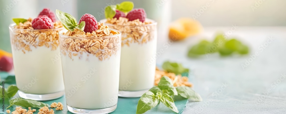 Corporate brunch featuring yogurt and granola close up, focus on, copy space Soft lighting and bright colors, Double exposure silhouette with balanced life Corporate brunch featuring yogurt and granola close up, focus on, copy space Soft lighting and bright colors, Double exposure silhouette with balanced life
