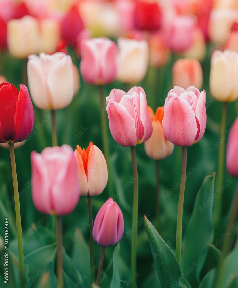 Vibrant tulip field in bloom during springtime at a local garden Vibrant tulip field in bloom during springtime at a local garden