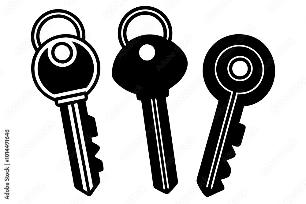A set of three keys silhouette minimalistic vector art illustration A set of three keys silhouette minimalistic vector art illustration