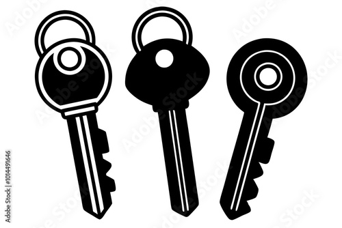 A set of three keys silhouette minimalistic vector art illustration