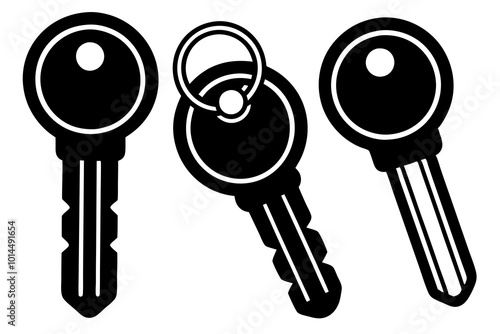 A set of three keys silhouette minimalistic vector art illustration