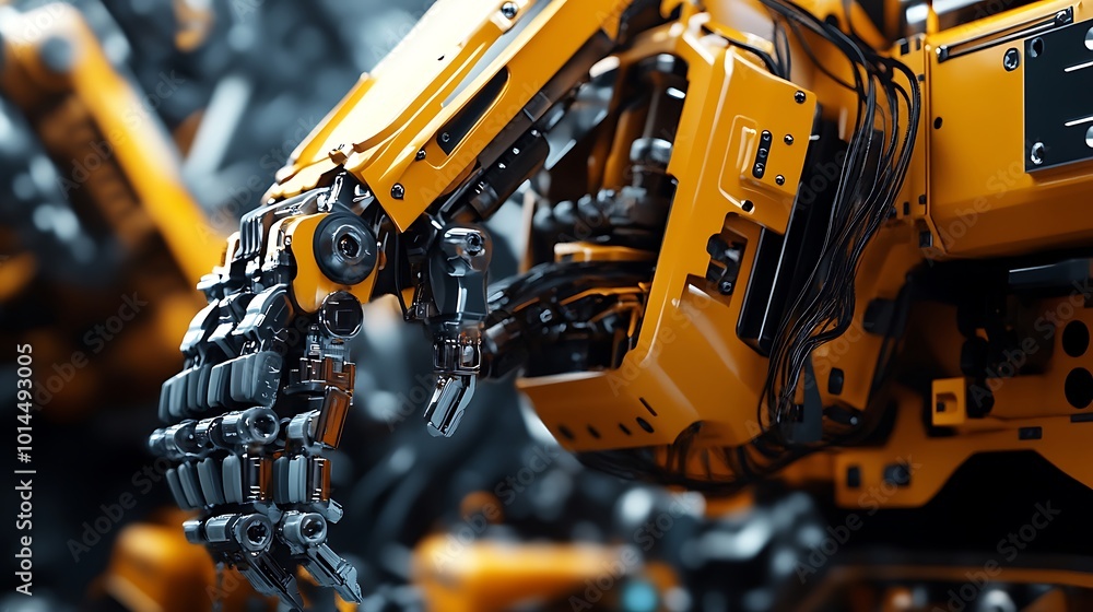 Dynamic robot arm working under rainy conditions in an industrial factory Dynamic robot arm working under rainy conditions in an industrial factory
