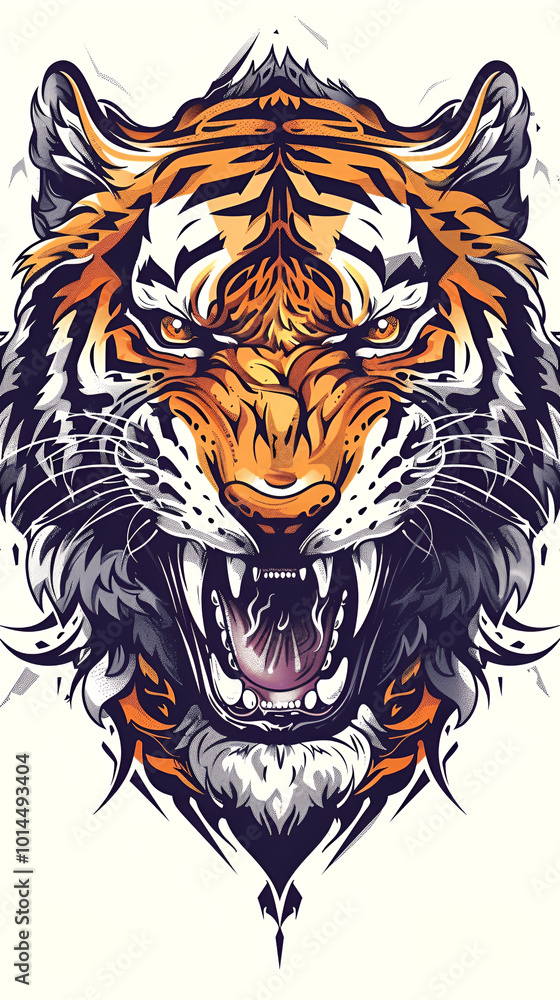Tiger head vector illustration showcasing the fierce features of a tiger with striking stripes and intense eyes, embodying the wild essence of this magnificent predator. Tiger head vector illustration showcasing the fierce features of a tiger with striking stripes and intense eyes, embodying the wild essence of this magnificent predator.