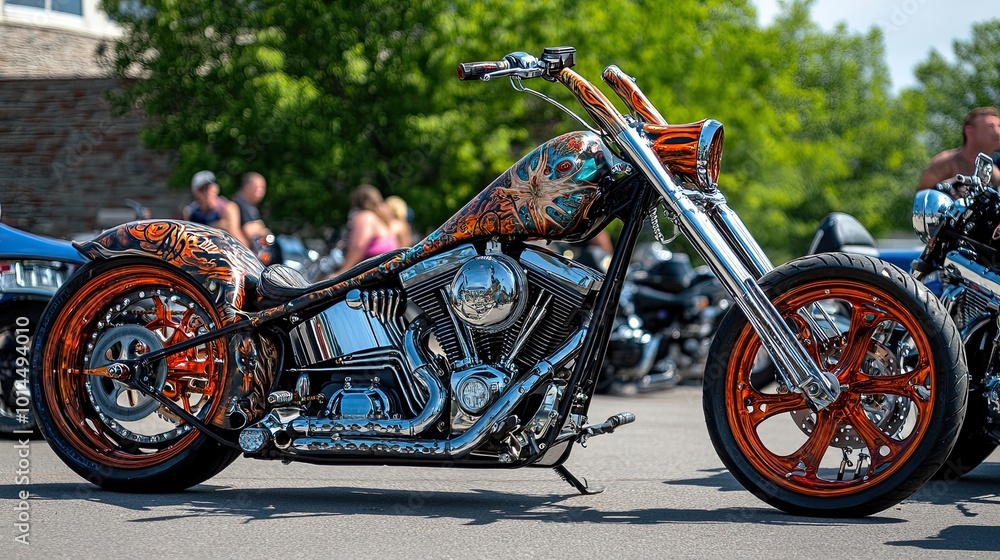 Fully tattooed harley davidson chopper motorcycle