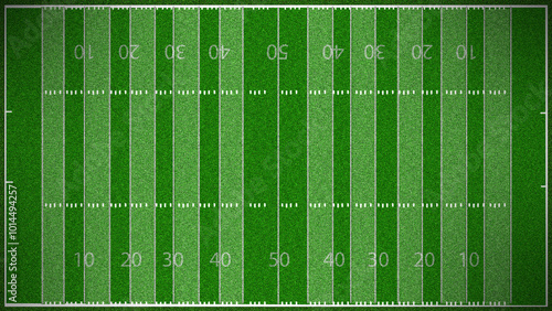 American football field view above vibrant green grass crisp white yard lines end zones marked creating a striking grid pattern sports