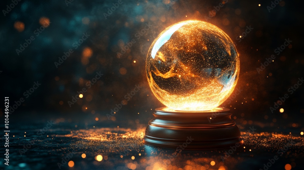 A minimalistic, three-dimensional icon of a glowing crystal ball, surrounded by a soft, shimmering light with magical sparkles A minimalistic, three-dimensional icon of a glowing crystal ball, surrounded by a soft, shimmering light with magical sparkles