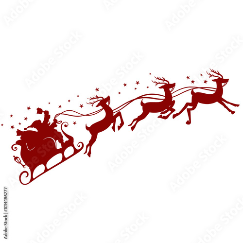 Santa Claus Sleigh and Reindeer Silhouette Vector Illustration