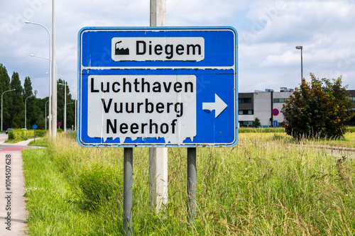 Diegem, Flanders, Belgium - Direction sign at the industrial zone photo