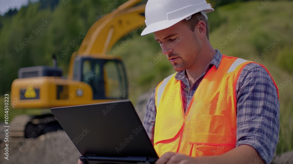 Fototapeta premium The Worker with Laptop Outdoors