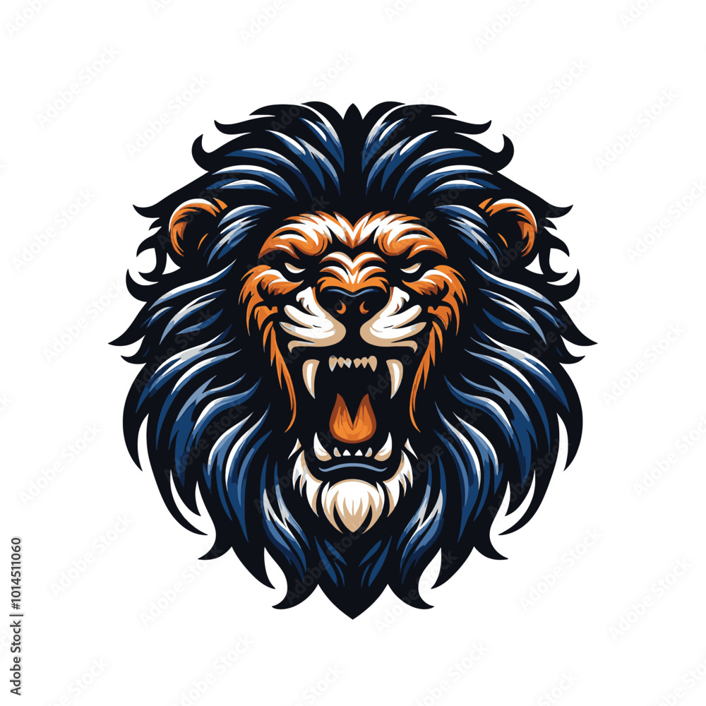 Obraz premium Majestic Roaring Lion Head Illustration Fierce King of the Jungle Vector Art
