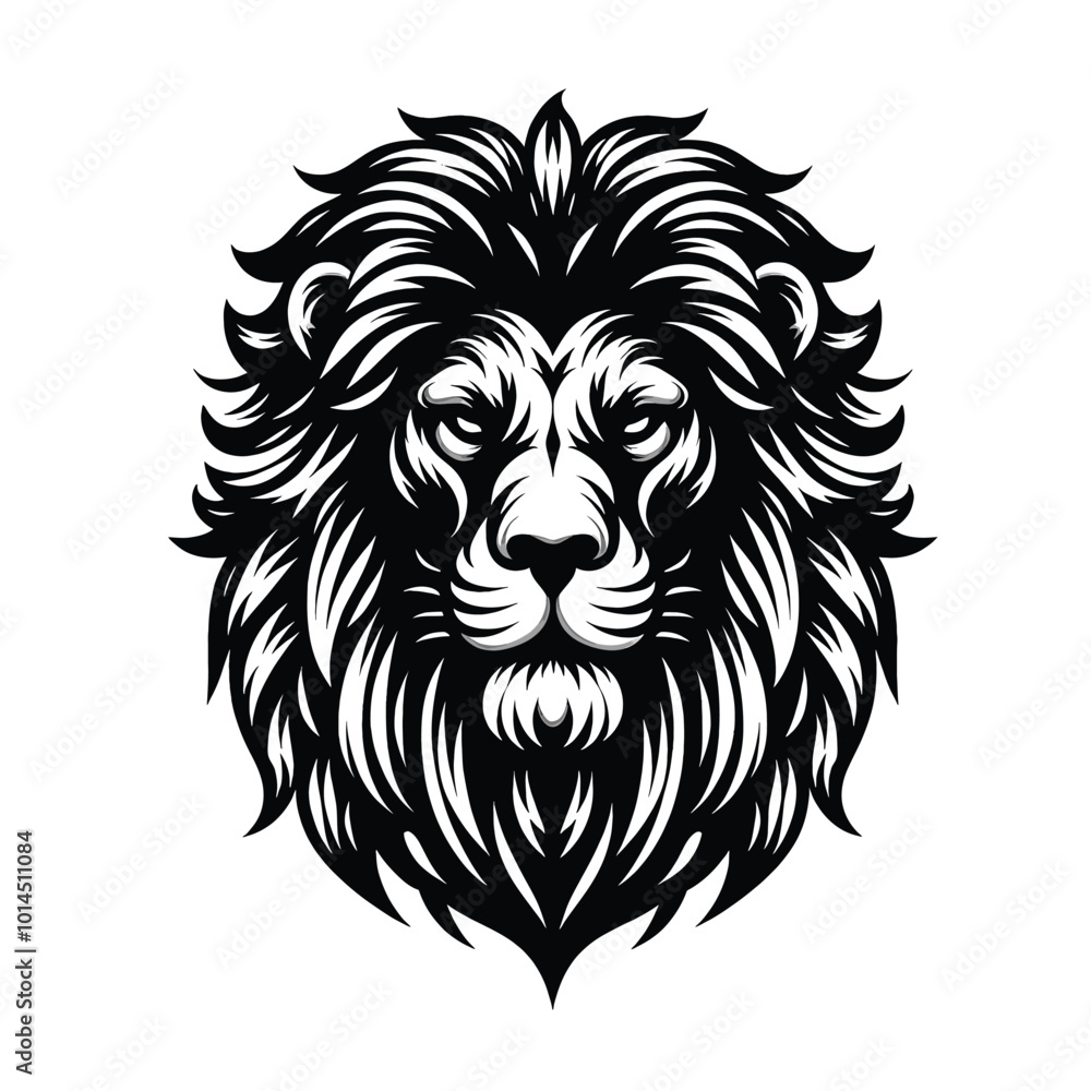 Obraz premium Majestic Lion Head Vintage Black and White Illustration