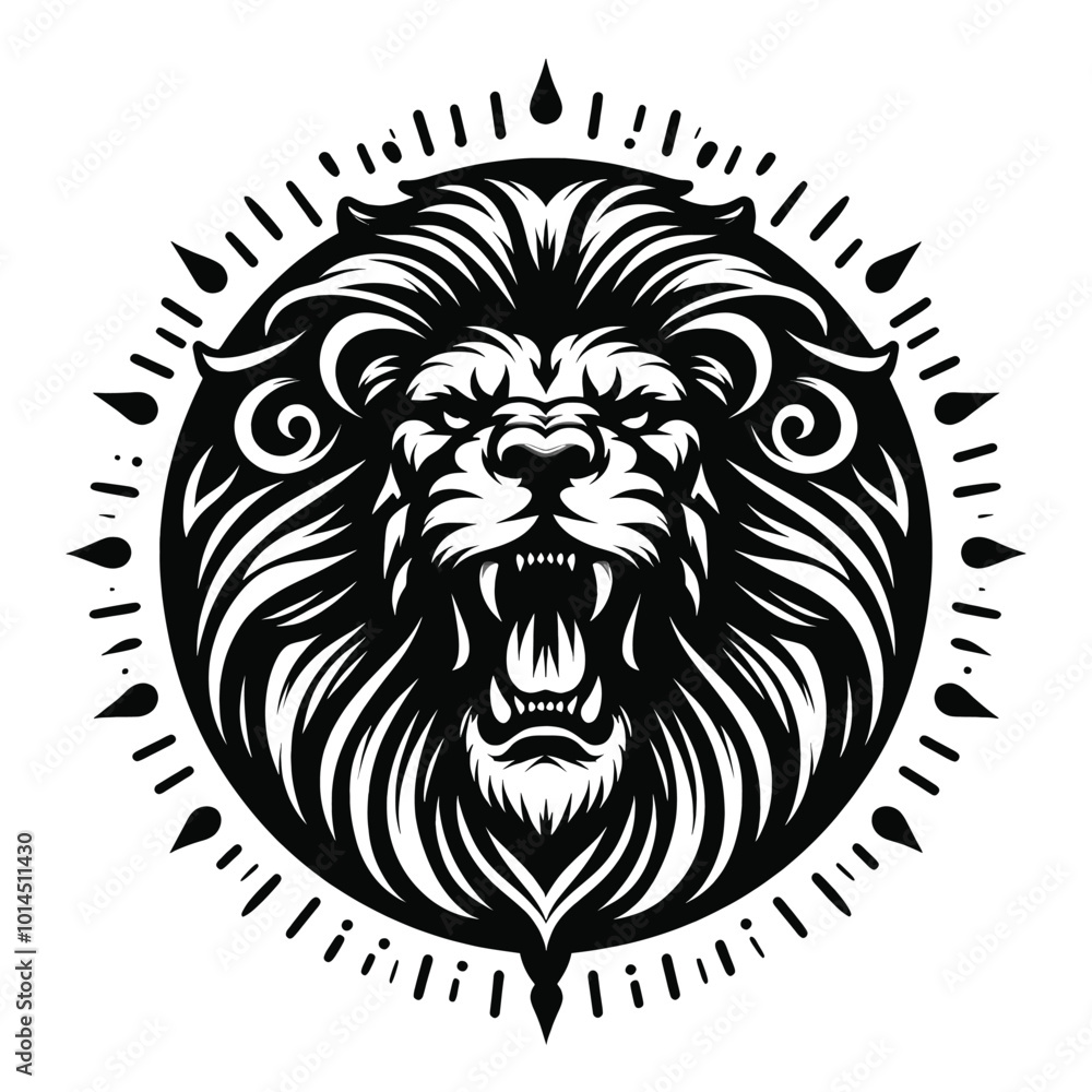 Fototapeta premium Roaring Lion Head Majestic Black and White Vector Illustration
