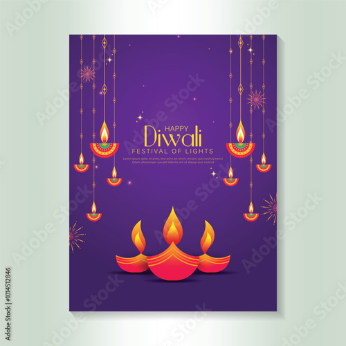 Happy Diwali - festival of lights colorful poster template design with decorative diya lamp.