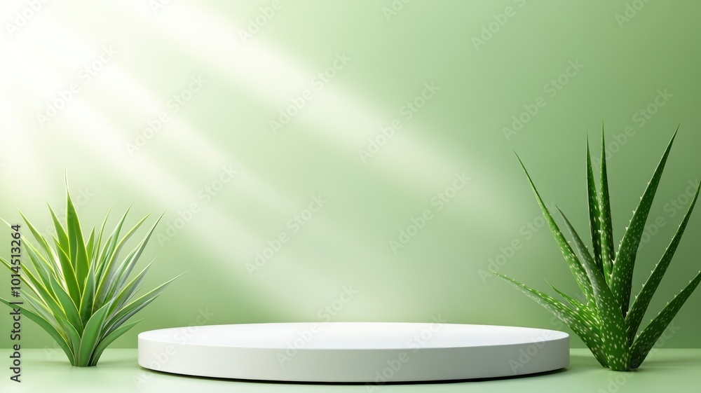 Modern display with plants and light background Modern display with plants and light background