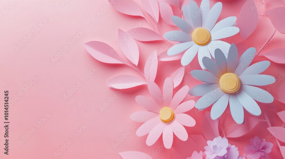 Paper Flowers on Pink Background Paper Flowers on Pink Background
