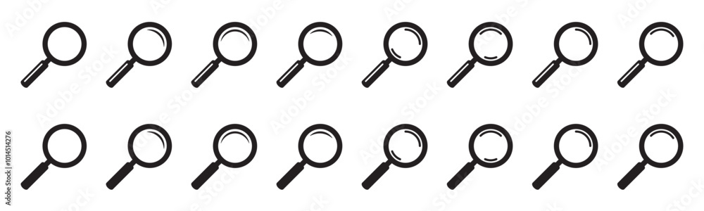 Magnifying glass icon, magnifier or loupe icon. Search icon. Magnifying glass icon, magnifier or loupe icon. Search icon.
