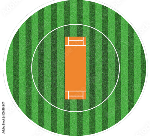 cricket ground featuring lush green grass and an orange-colored pitch in the center sports photography and outdoor match 