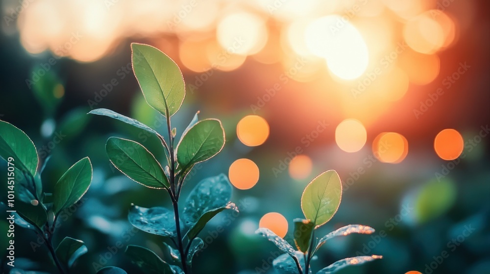 Green Leaves Silhouetted Against a Bokeh Sunset Green Leaves Silhouetted Against a Bokeh Sunset