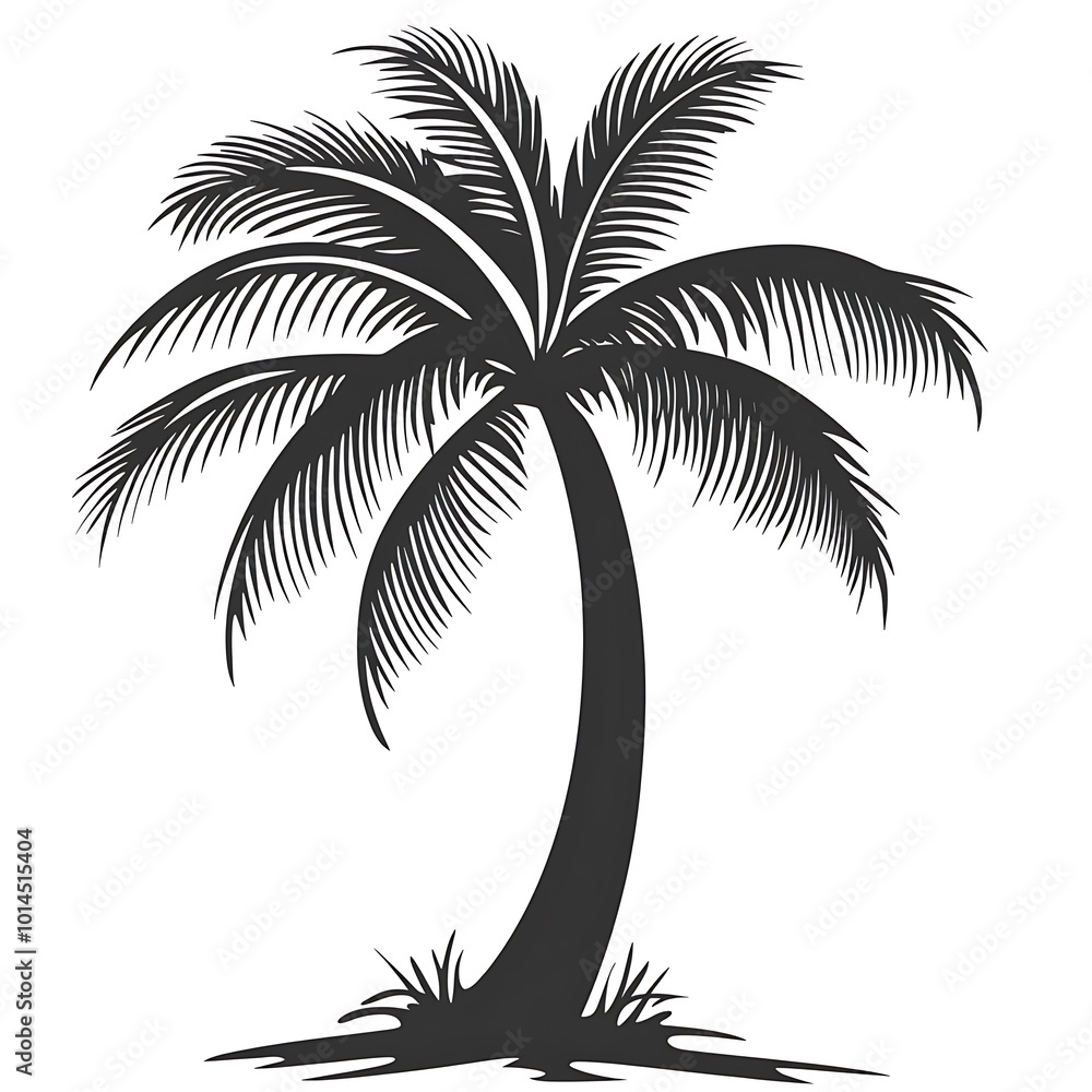 Silhouette of a palm tree with leaves and trunk. Silhouette of a palm tree with leaves and trunk.