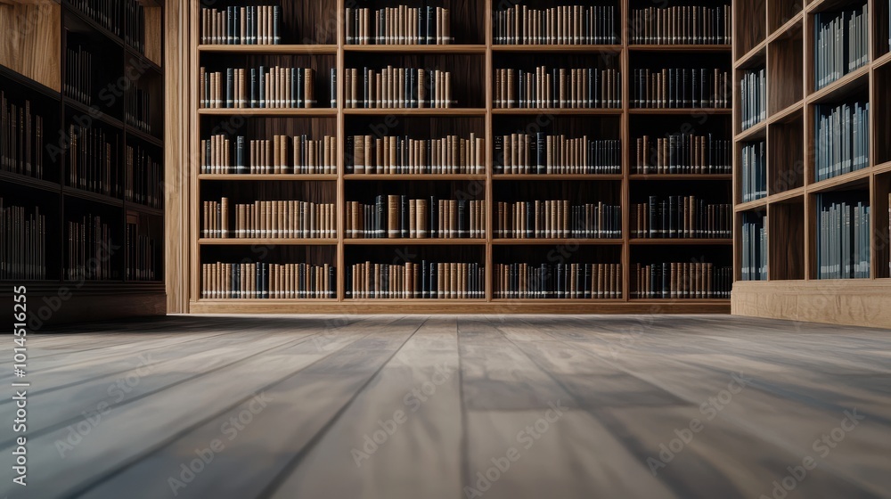 A quiet library interior showcasing rows of bookshelves with wooden floors and ample natural light. A quiet library interior showcasing rows of bookshelves with wooden floors and ample natural light.