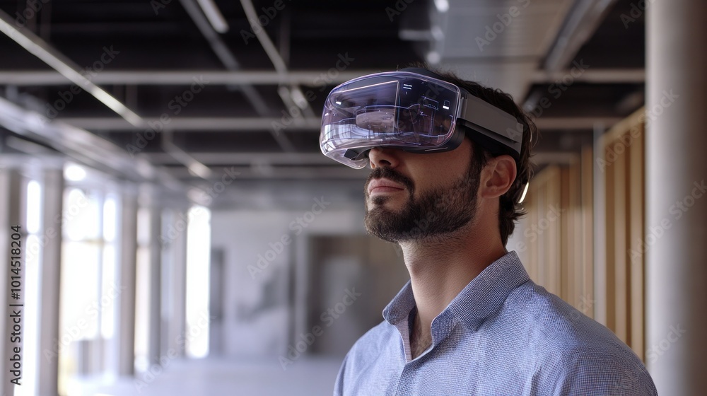 A Man Wearing a Virtual Reality Headset in an Unfinished Building A Man Wearing a Virtual Reality Headset in an Unfinished Building