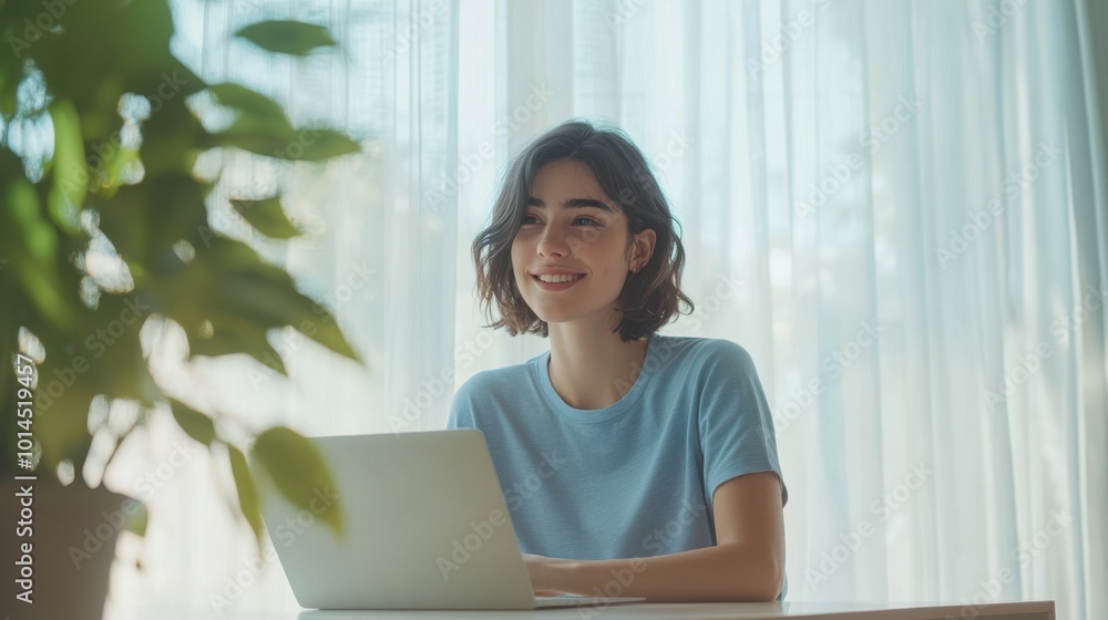 The Smiling Woman with Laptop The Smiling Woman with Laptop