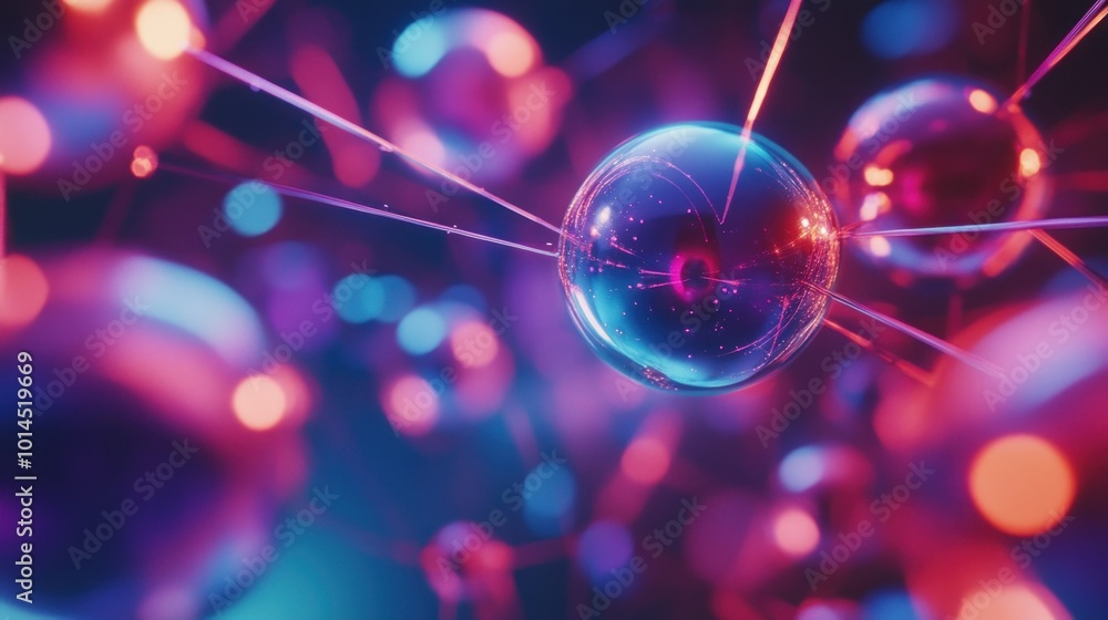 A Glass Sphere Suspended Within a Network of Lines and Colorful Lights A Glass Sphere Suspended Within a Network of Lines and Colorful Lights