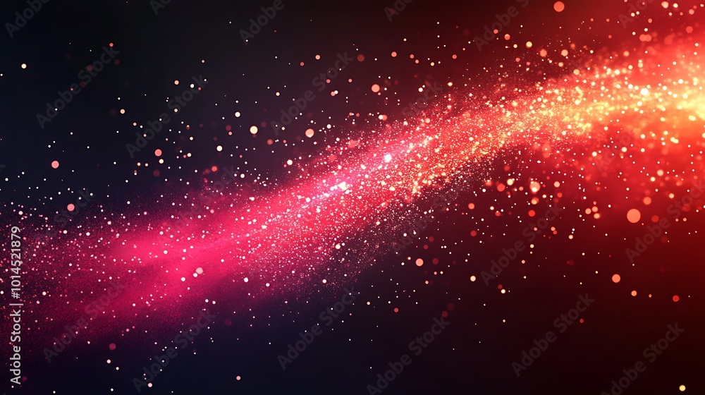 Fototapeta premium Abstract background with red and orange glowing particles scattered on dark background.