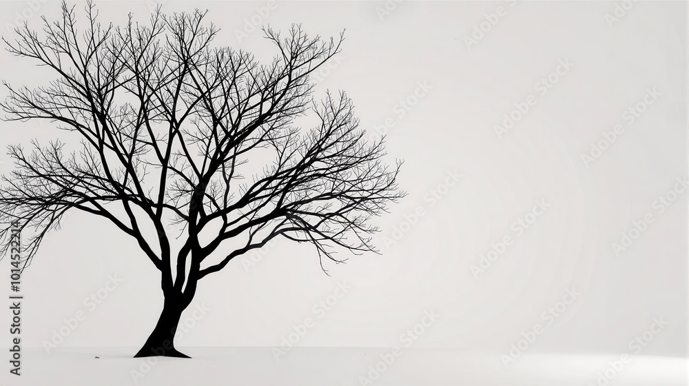 Obraz premium Generative AI, This image captures the essence of minimalist nature, featuring a single tree standing alone in a vast, featureless white space