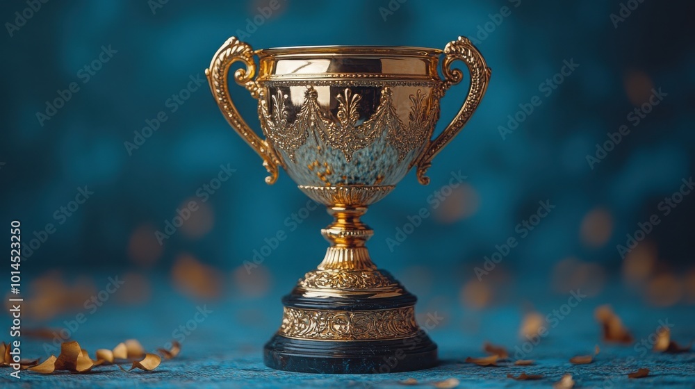 Shiny Golden Trophy Isolated on a White to Blue Gradient for Celebratory Designs Shiny Golden Trophy Isolated on a White to Blue Gradient for Celebratory Designs