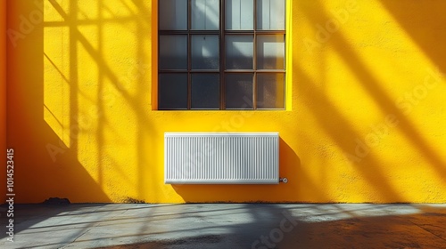 a clean, minimalist vector illustration of a white radiator on a bright yellow background. photo