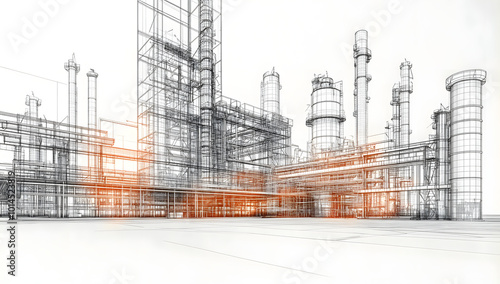 Wallpaper Mural Detailed wireframe drawing of an industrial area showcasing complex architectural and engineering design elements Torontodigital.ca