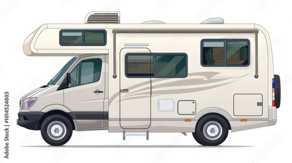 White Camper Van with Black Trim and Grey Stripes White Camper Van with Black Trim and Grey Stripes