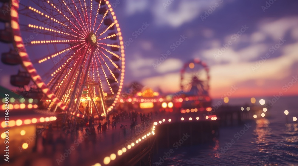 Ferris Wheel and Lights on a Pier at Dusk Ferris Wheel and Lights on a Pier at Dusk