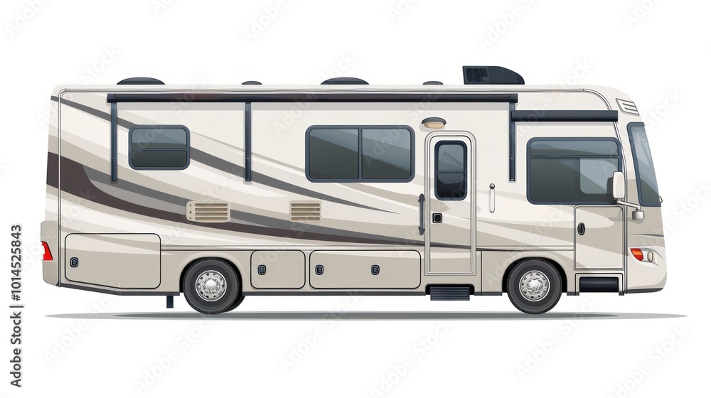 Fototapeta premium White Motorhome with Black and Gray Stripe Design