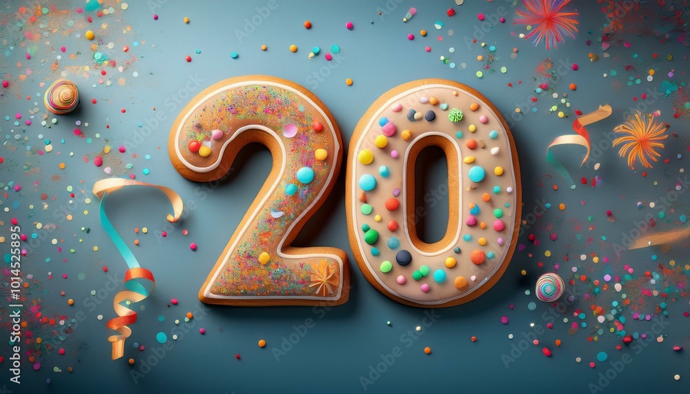 Decorated cookie, number 20, illustration for birthday or anniversary celebration Decorated cookie, number 20, illustration for birthday or anniversary celebration
