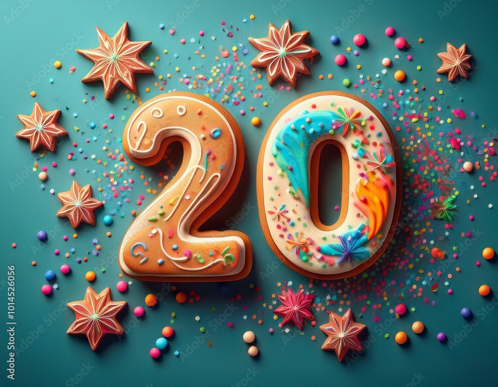 Decorated cookie, number 20, illustration for birthday or anniversary celebration Decorated cookie, number 20, illustration for birthday or anniversary celebration