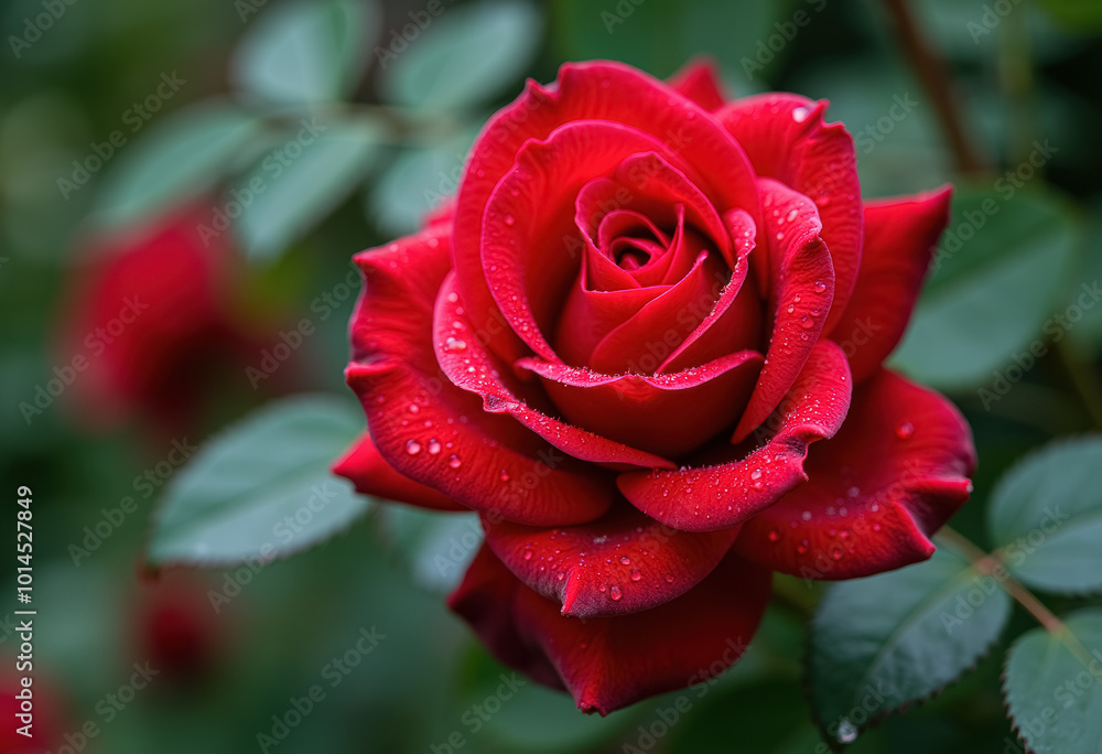 Close-up of a dew-kissed red rose Close-up of a dew-kissed red rose