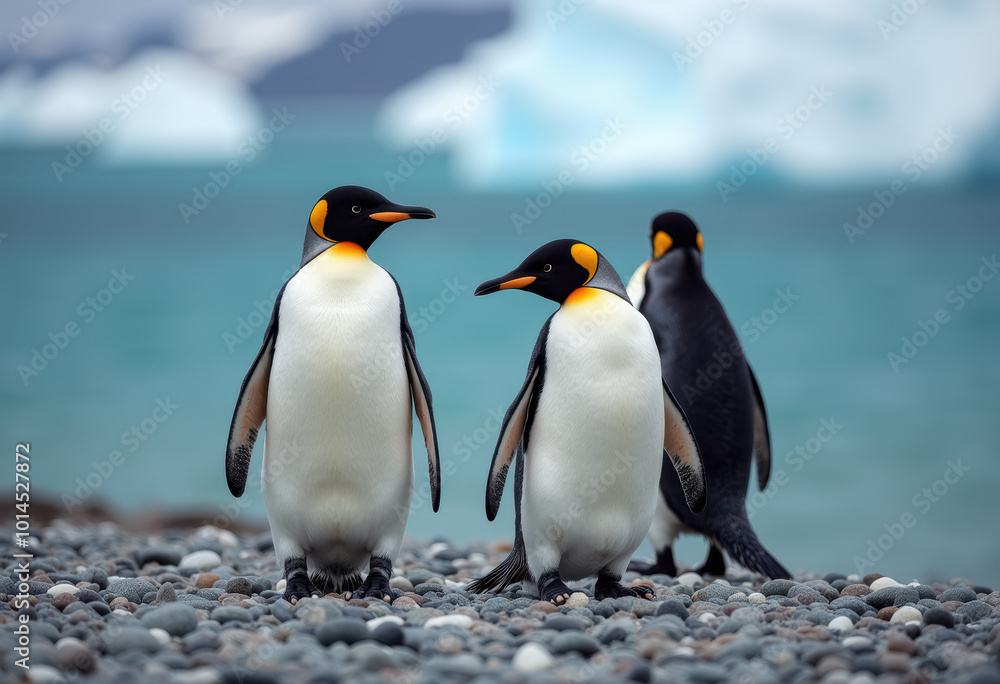 Fototapeta premium Three Adelie Penguins on Rocky Shore