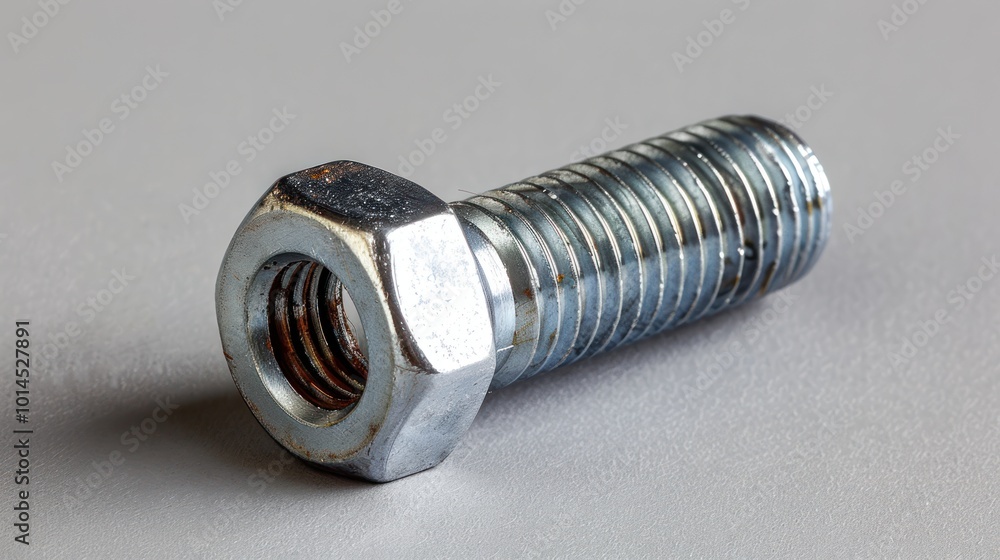 Close-up of a Silver Bolt with Hexagonal Head and Thread Close-up of a Silver Bolt with Hexagonal Head and Thread