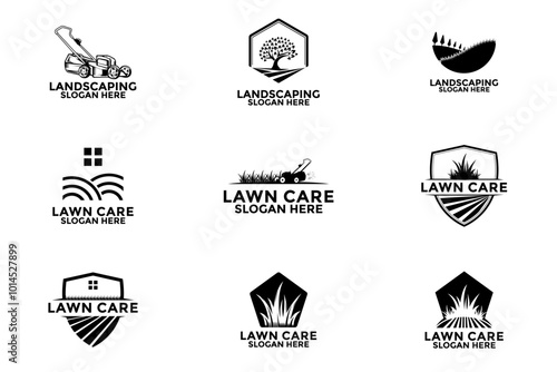 Lawn care logo design vector, landscape, grass concept logo design template