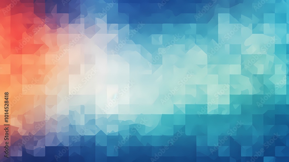 Vibrant patterned geometric design with blue, orange, and beige squares. Vibrant patterned geometric design with blue, orange, and beige squares.