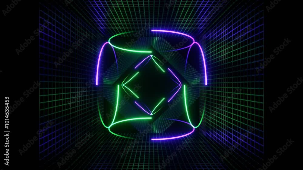 Purple and Turquoise Neon Circle Lights in Square Frames Background VJ Loop in 4K Purple and Turquoise Neon Circle Lights in Square Frames Background VJ Loop in 4K