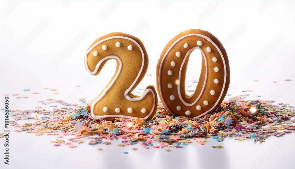 Decorated cookie, number 20, image for birthday or anniversary celebration Decorated cookie, number 20, image for birthday or anniversary celebration