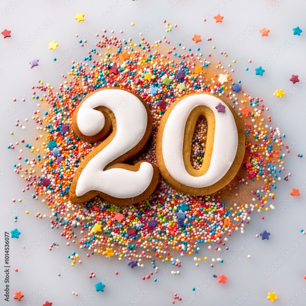 Decorated cookie, number 20, image for birthday or anniversary celebration Decorated cookie, number 20, image for birthday or anniversary celebration
