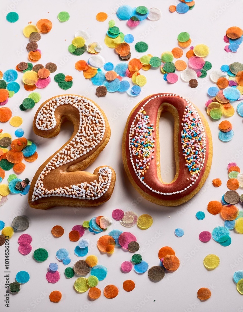 Decorated cookie, number 20, image for birthday or anniversary celebration Decorated cookie, number 20, image for birthday or anniversary celebration