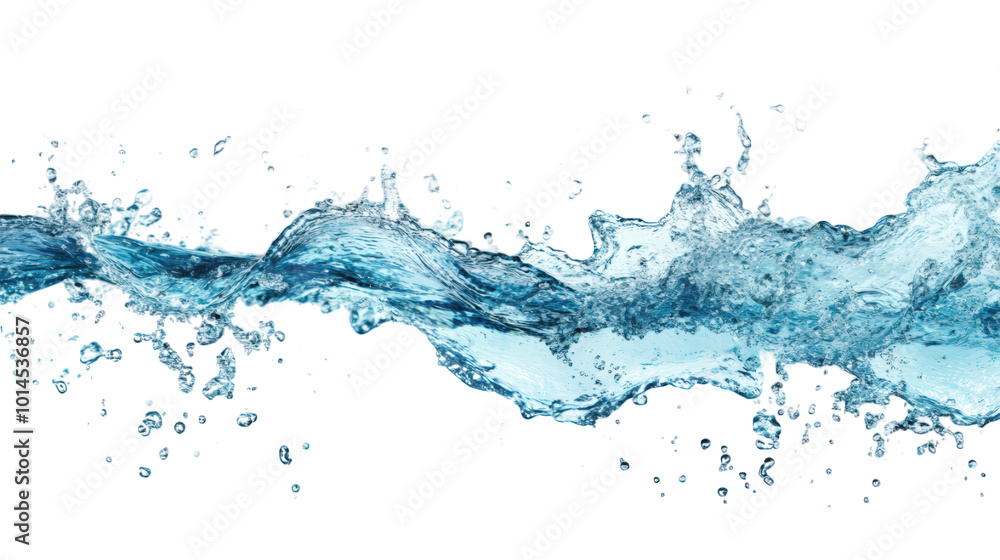 Dynamic Splash of Blue Water in Motion on White Background, Isolated Water Wave with Droplets, Perfect for Purity, Freshness, and Nature Concepts in Advertising Dynamic Splash of Blue Water in Motion on White Background, Isolated Water Wave with Droplets, Perfect for Purity, Freshness, and Nature Concepts in Advertising